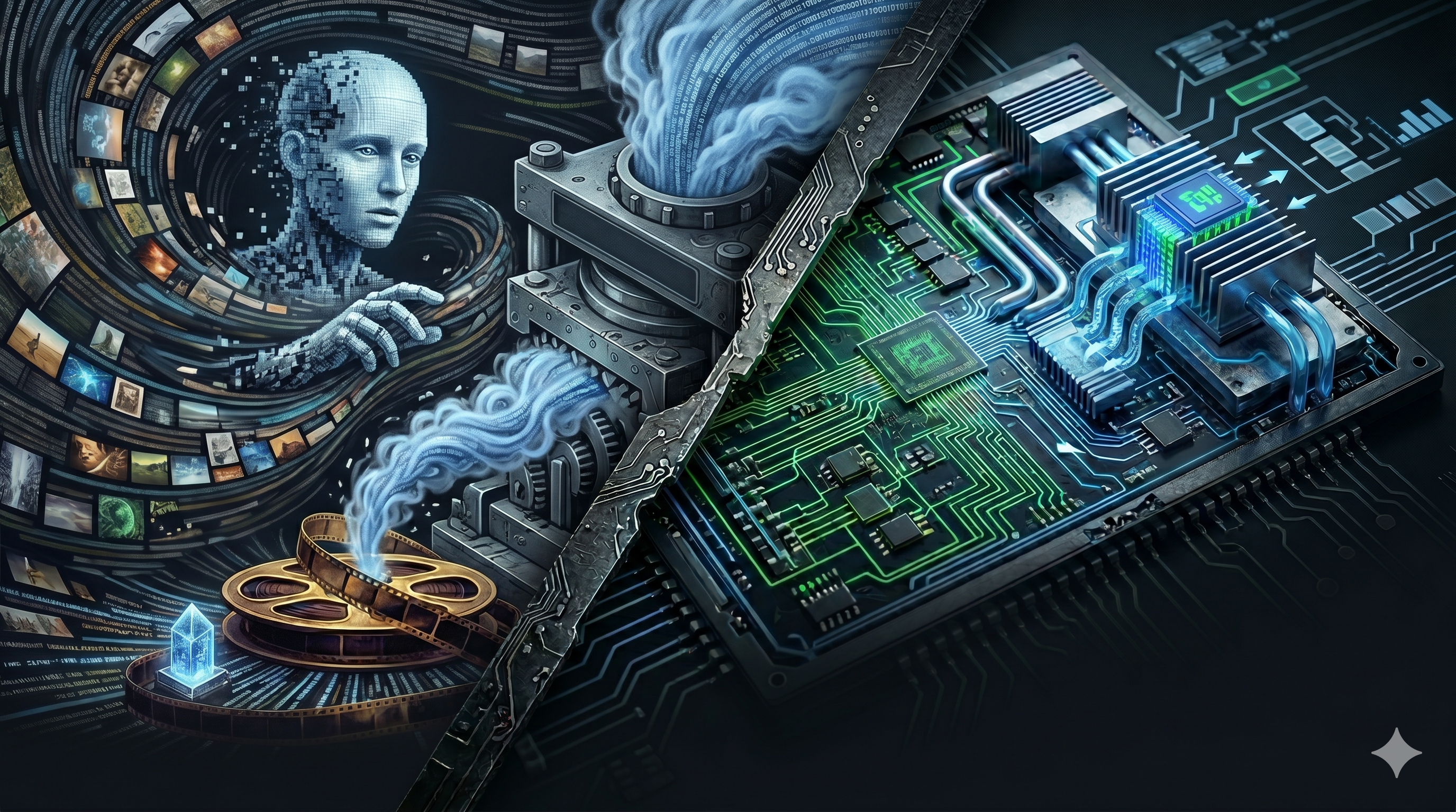 Abstract representation of a language model compressing large volumes of context into statistical structures.