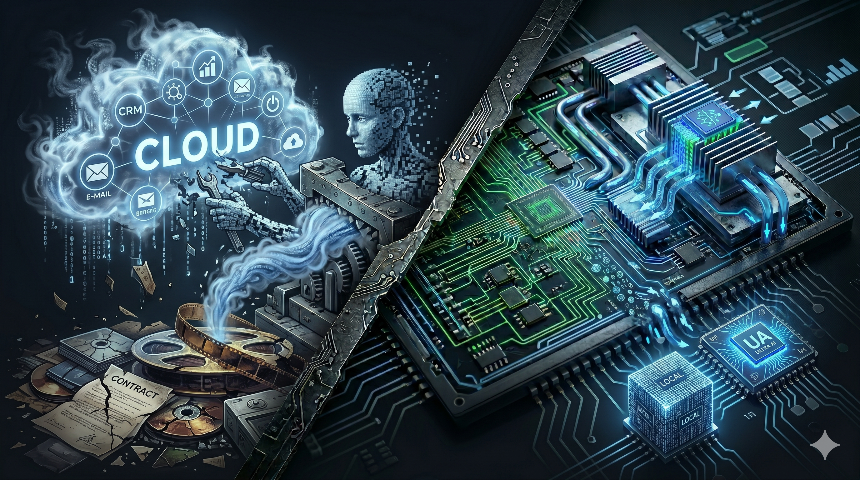 Cloud infrastructure fragmenting into local processing cores.